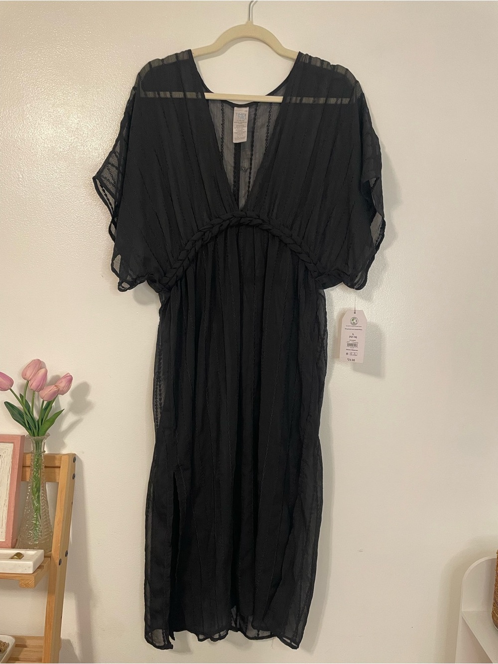 Black sheer bikini cover up dress nwt size large